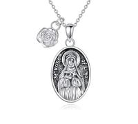 NTALJC Cross Necklace 952 Silver Necklace Saint Christopher/Virgin Mary/Saint Rose of Lima Medal Prayer Pendants Religious Jewelry for Women Men