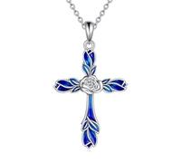 NTALJC Cross Necklace for Women Silver Celtic Rose Cross Pendant Necklace Dainty Religious Jewelry Gifts for Men Girls Girlfriend Wife