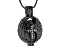 NTALJC Crystal Cross Cremation Urn Necklace for Loved One Angel Hollow Wings Feather Funeral Memorial Cremation Jewelry-Black