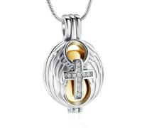 NTALJC Crystal Cross Cremation Urn Necklace for Loved One Angel Hollow Wings Feather Funeral Memorial Cremation Jewelry-Sliver with