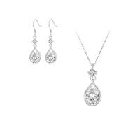 NTALJC cubic zirconia set for women - shiny oval water drop pendant necklace and dangle earrings set,engagement wedding teardrop earrings choker jewelry