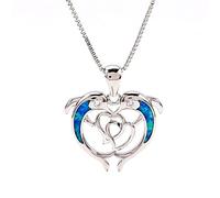 NTALJC Cute Female Dolphin Heart Pendant Necklace Yellow Gold Silver Color Chain Necklaces Vintage White Blue Opal Necklaces for Women