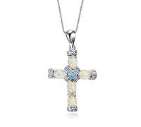 NTALJC Cute Female Green Opal Pendant Necklace Trendy Oval Cross Chain Necklaces for Women Boho Silver Color Weddings Necklace