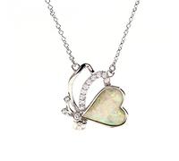 NTALJC Cute Female Heart Butterfly Pendant Necklace Rose and Gold Silver Color Chain Necklaces Vintage White Blue Opal Necklaces for Women