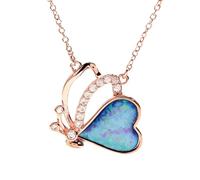 NTALJC Cute Female Heart Butterfly Pendant Necklace Rose and Gold Silver Color Chain Necklaces Vintage White Blue Opal Necklaces for Women