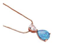 NTALJC Cute Female Small Water Drop Pendant Necklace Rose and Gold Silver Color Chain Necklaces Vintage White Blue Opal Necklaces for Women