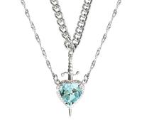 NTALJC de 2 colliers avec pendentif cœur et épées en acier inoxydable avec une touche mystérieuse pour les rendez-vous et les rassemblements