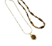 NTALJC décatif vintage pour femme avec pendentif en pierre œil de tigre et chaîne double couche