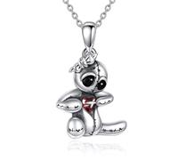 NTALJC Doll Necklace Silver Cute Doll With Bow Pendant Necklace Red Heart Jewellery Gifts for Women Girls