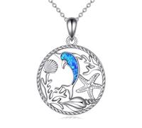 NTALJC Dolphin/Seahorse Necklace Silver Seahorse Pendant Opal Necklace Jewelry Gift for Women Men Boys Birthday