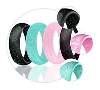 NTALJC Elegant 4 Pack Women's Rings Collection Shiny Silicone Glitter Ring for Exercise Daily Wear