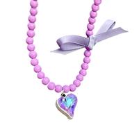 NTALJC Elegant Ribbon Bow Necklace Heart Pendant Necklaces Choker Bead Chain A Delicate Accessory for Women and Girls
