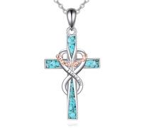 NTALJC en argent sterling avec croix chrétienne pour grand-mère - Cadeau pour grand-mère, Turquoise