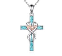 NTALJC en argent sterling avec croix pour maman - Cadeau chrétien pour mère, grand-mère, Turquoise
