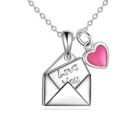 NTALJC Envelope Necklace Silver Love Letter Pendant Necklace Love You Heart Jewellery Gifts for Women
