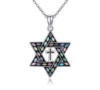 NTALJC étoile de David en argent sterling avec croix et étoile de David - Cadeau pour femme, Argent sterling, Pas de gemme