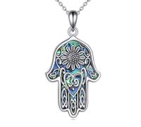 NTALJC Evil Eye/Star Of David/Chai/Daisy/Eye of Horus Necklace Hamsa Hand Necklace Silver Abalone Shell Jewellery Gifts For Women Girls