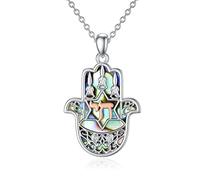 NTALJC Evil Eye/Star Of David/Chai/Daisy/Eye of Horus Necklace Hamsa Hand Necklace Silver Abalone Shell Jewellery Gifts For Women Girls
