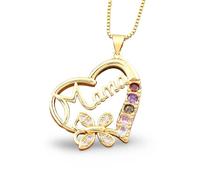 NTALJC Exquisite Zircon Heart Shape Inlaid Lucky Butterfly Rainbow Crystal Pendant Mama Letter Necklace Birthday Love Gift -, Stainless Steel, No Gemstone