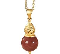 NTALJC Feng Shui Southern Red Agate Wealth with Hollow Out Hulu S925Authentic Chakra Healing Reiki Attract Wealth Amulet Good Fortune Ward Off Evil Spirits Necklac