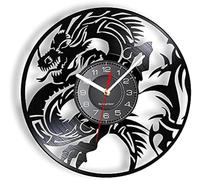 NTALJC Flying Dragon Wall Clock Made Of Real Record VInyl Spiritual Evil Symbol Medieval Fantasy Artwork Vinyl Disk Crafts Timepieces Music