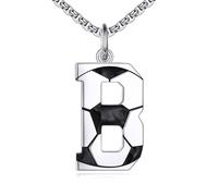 NTALJC Football Necklace S Silver Initial A-Z Letter Necklace for Boys Football Charm Pendant Necklace with Chain 20+2 inch Personalized Football Gift for Men Women Boys Girls