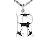 NTALJC Football Necklace S Silver Initial A-Z Letter Necklace for Boys Football Charm Pendant Necklace with Chain 20+2 inch Personalized Football Gift for Men Women Boys Girls