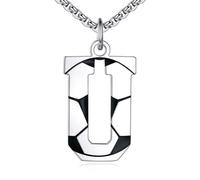 NTALJC Football Necklace S Silver Initial A-Z Letter Necklace for Boys Football Charm Pendant Necklace with Chain 20+2 inch Personalized Football Gift for Men Women Boys Girls