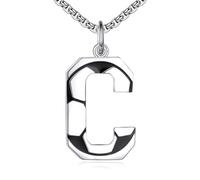 NTALJC Football Necklace S Silver Initial A-Z Letter Necklace for Boys Football Charm Pendant Necklace with Chain 20+2 inch Personalized Football Gift for Men Women Boys Girls