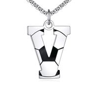 NTALJC Football Necklace S Silver Initial A-Z Letter Necklace for Boys Football Charm Pendant Necklace with Chain 20+2 inch Personalized Football Gift for Men Women Boys Girls