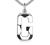 NTALJC Football Necklace S Silver Initial A-Z Letter Necklace for Boys Football Charm Pendant Necklace with Chain 20+2 inch Personalized Football Gift for Men Women Boys Girls