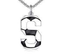 NTALJC Football Necklace S Silver Initial A-Z Letter Necklace for Boys Football Charm Pendant Necklace with Chain 20+2 inch Personalized Football Gift for Men Women Boys Girls