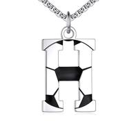 NTALJC Football Necklace S Silver Initial A-Z Letter Necklace for Boys Football Charm Pendant Necklace with Chain 20+2 inch Personalized Football Gift for Men Women Boys Girls