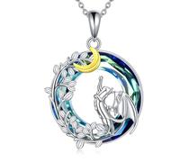 NTALJC Frog/Tiger/Axolotl/Hummingbird/Penguin/Cat/Hippo/Bee Necklace Silver Crystal Pendant Necklace Cute Animal Jewellery Gift For Women