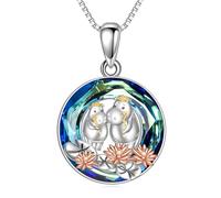 NTALJC Frog/Tiger/Axolotl/Hummingbird/Penguin/Cat/Hippo/Bee Necklace Silver Crystal Pendant Necklace Cute Animal Jewellery Gift For Women
