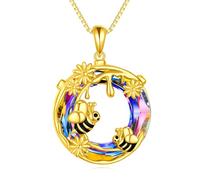 NTALJC Frog/Tiger/Axolotl/Hummingbird/Penguin/Cat/Hippo/Bee Necklace Silver Crystal Pendant Necklace Cute Animal Jewellery Gift For Women