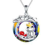 NTALJC Frog/Tiger/Axolotl/Hummingbird/Penguin/Cat/Hippo/Bee Necklace Silver Crystal Pendant Necklace Cute Animal Jewellery Gift For Women