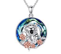 NTALJC Frog/Tiger/Axolotl/Hummingbird/Penguin/Cat/Hippo/Bee Necklace Silver Crystal Pendant Necklace Cute Animal Jewellery Gift For Women