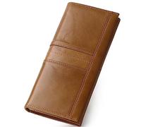 NTALJC Genuine Leather Bifold RFID Blocking Long Wallets for Men Front Pocket Wallet for Men with ID Window Large Capacity Slim Minimalist Wallets Gifts for Men with Gift Box