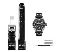 NTALJC Genuine Leather Rivets Watchband For IWC Big Pilot Spitfire Cowhide Folding Buckle Watch Men Strap 21mm 22mm (Color : Brown black calsp, Size : 22mm)