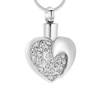 NTALJC Heart Cremation Urn Necklace for Ashes with Diamond Cremation Jewelry Ash Holder Keepsake Pendant for Women-Sliver