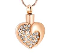 NTALJC Heart Cremation Urn Necklace for Ashes with Diamond Cremation Jewelry Ash Holder Keepsake Pendant for Women-Rose