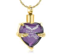 NTALJC Heart Shape Cremation Jewelry Urn Necklace for Ashes - Angel Wings Pattern Memorial Pendant Engraved Keepsake for Women- and Purple