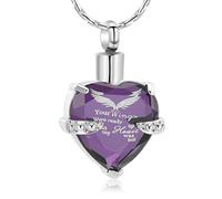NTALJC Heart Shape Cremation Jewelry Urn Necklace for Ashes - Angel Wings Pattern Memorial Pendant Engraved Keepsake for Women-Silver and Purple