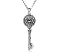 NTALJC Hecate/Triple Moon Goddess Necklace Silver Wheel of Hecate Key Pendant Wiccan Amulet Jewellery Gifts for Women