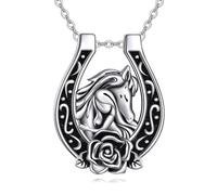 NTALJC Horseshoe Necklace Girl With Horse Pendant Necklace Silver Rose Horse Jewellery Gifts For Women Girls