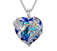 NTALJC Hummingbird Urn Necklace for Ashes S Silver Bird Blue/Purple Heart Crystal Cremation Necklace Hummingbird Memory Ashes Keepsake Necklace for Loss Loved One's Women Girls