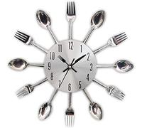 NTALJC Kitchen Tableware Wall Clock Fork Creative Design Decoration Home Colors: Silver/Black (Silver)/Silver Decoration