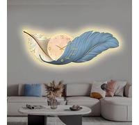 NTALJC Large Feather Wall Clock with LED Light 3D Resin Decorative Wall Art Sculpture Modern Wall Clocks for Living Room Decor, Bedroom, Entryway, Kitchen Battery Operated, Silent