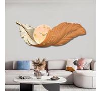 NTALJC Large Feather Wall Clock with LED Light 3D Resin Decorative Wall Art Sculpture Modern Wall Clocks for Living Room Decor, Bedroom, Entryway, Kitchen Battery Operated, Silent